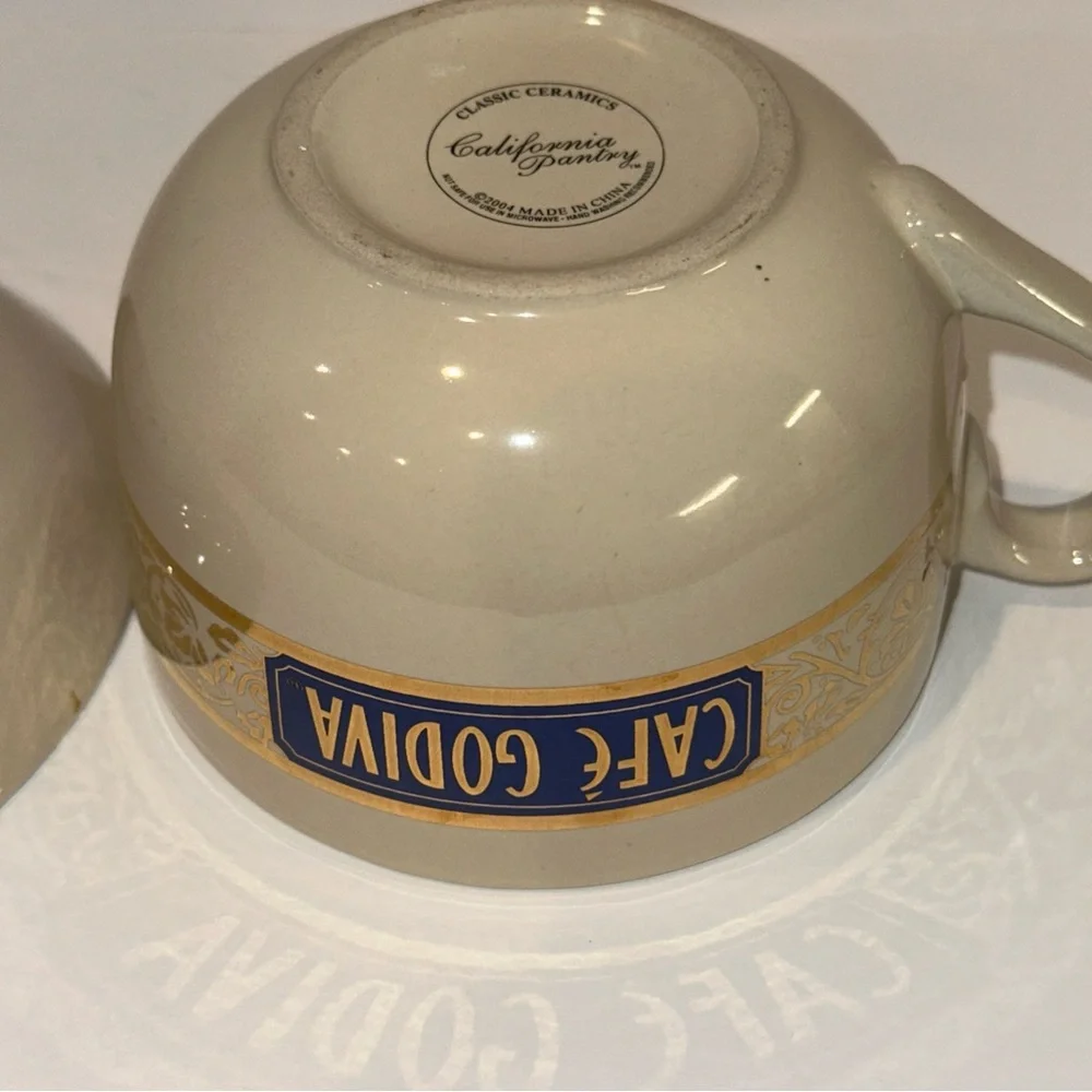 Vintage Cafe Godiva 18oz ceramic mug and saucer set by California Pantry. 2004